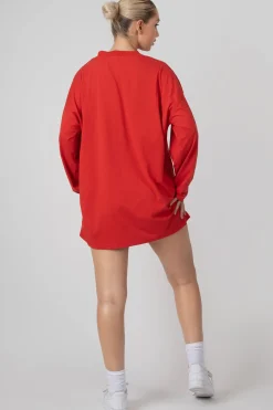 Public Desire Columbia Slogan Long Sleeved T-Shirt Dress Red Store