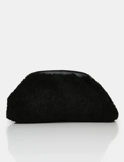 Public Desire Compatible Borg Clutch Bag Black Flash Sale