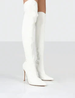 Public Desire Confidence Stiletto Heeled Over The Knee Pu Boots White Outlet
