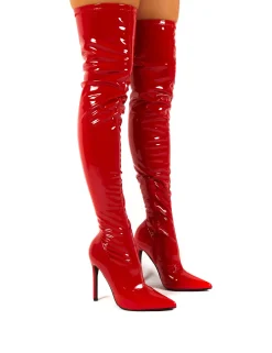 Public Desire Confidence Wide Fit Patent Stiletto Heeled Over The Knee Pu Boot Red Store