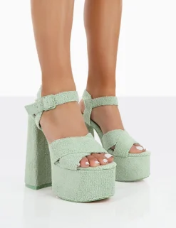 Public Desire Content Towelling Chunky Platform Sandal High Heels Mint Discount