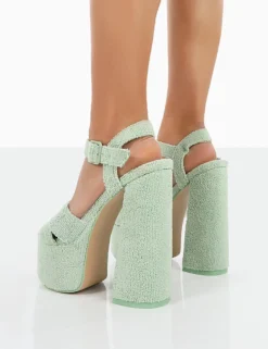 Public Desire Content Towelling Chunky Platform Sandal High Heels Mint Discount