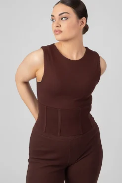 Public Desire Corset Detail Top Chocolate Brown New