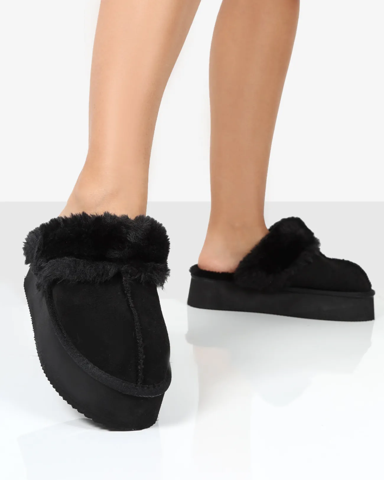Public Desire Cosy Faux Suede Platform Slider Slipper Black Sale