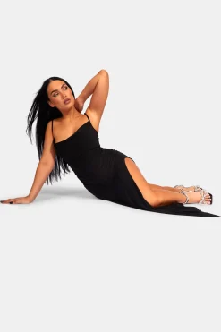 Public Desire Cowl Neck Extreme Split Slinky Maxi Dress Black Cheap