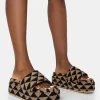Public Desire Cowrie Geometric Print Platform Slider Sandal Tan Cheap