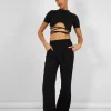 Public Desire Crinkle Elasticated Waist Wide Leg Trousers Black Cheap