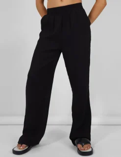Public Desire Crinkle Elasticated Waist Wide Leg Trousers Black Cheap