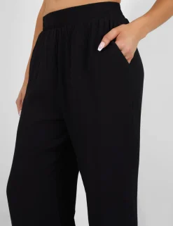 Public Desire Crinkle Elasticated Waist Wide Leg Trousers Black Cheap