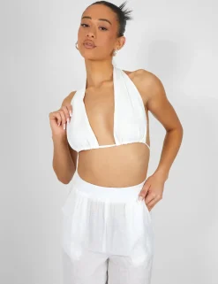 Public Desire Crinkle Halterneck Top White Fashion