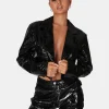 Public Desire Cropped Croc Vinyl Blazer Black Best