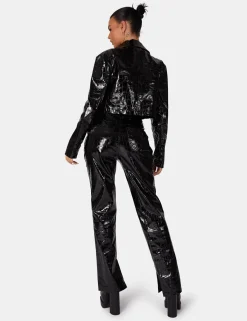 Public Desire Cropped Croc Vinyl Blazer Black Best