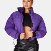 Public Desire Cropped Pocket Detail Puffer Purple Store