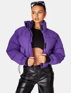 Public Desire Cropped Pocket Detail Puffer Purple Store