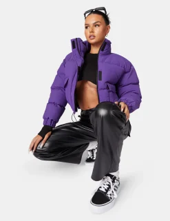 Public Desire Cropped Pocket Detail Puffer Purple Store
