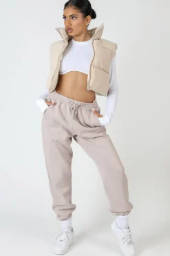 Public Desire Cropped Puffer Gilet Stone Beige Sale