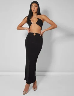 Public Desire Cross Front Diamante Rope Midaxi Skirt Black Online