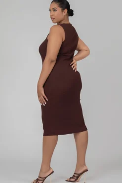 Public Desire Curve Bodycon Scoop Neck Midi Dress Chocolate Brown Flash Sale