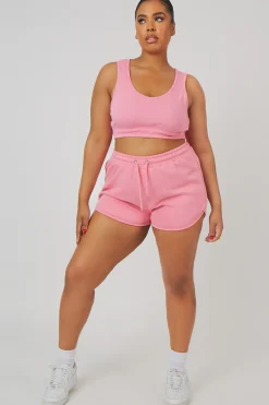 Public Desire Curve Elasticated Waist Sweat Scoop Neck Crop Top Pink Flash Sale