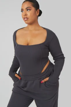 Public Desire Curve Extreme High Leg Bodysuit Dark Grey Discount