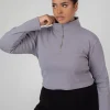 Public Desire Curve High Neck Half Zip Pullover Top Acid Wash Grey Flash Sale