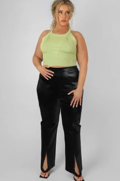 Public Desire Curve High Neck Knitted Racer Crop Top Lime Discount