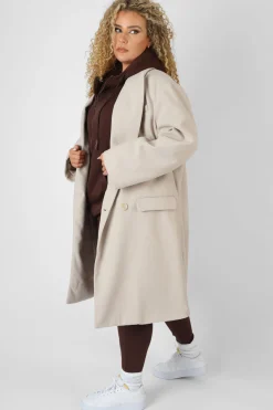 Public Desire Curve Longline Oversized Wool Coat Stone Beige Best Sale