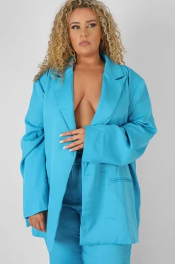 Public Desire Curve Oversized Blazer Blue Hot