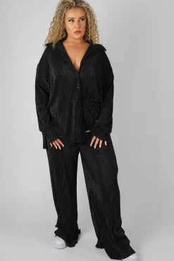 Public Desire Curve Oversized Plisse Shirt Black Outlet