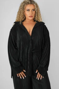 Public Desire Curve Oversized Plisse Shirt Black Outlet