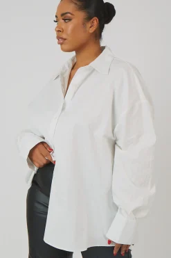 Public Desire Curve Oversized Poplin Shirt White Clearance