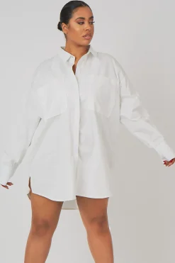 Public Desire Curve Oversized Poplin Shirt Dress White Store