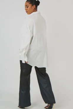 Public Desire Curve Oversized Poplin Shirt White Clearance