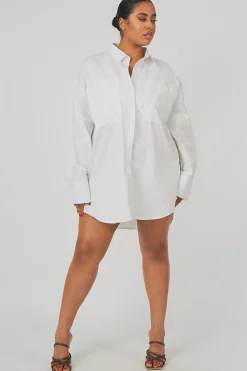 Public Desire Curve Oversized Poplin Shirt Dress White Store