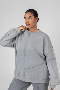 Public Desire Curve Oversized Raw Edge Sweatshirt Acid Wash Clearance