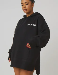 Public Desire Curve Oversized Text Hoody Black Outlet