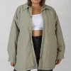 Public Desire Curve Padded Oversized Shacket Elm Khaki Cheap