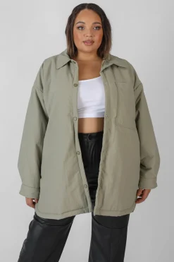 Public Desire Curve Padded Oversized Shacket Elm Khaki Cheap