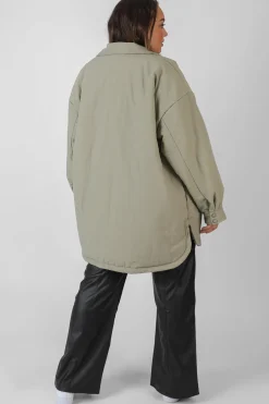Public Desire Curve Padded Oversized Shacket Elm Khaki Cheap