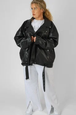 Public Desire Curve Pu Oversized Biker Jacket Black Sale