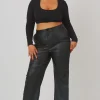 Public Desire Curve Pu Seam Front Split Detail Trousers Black Flash Sale