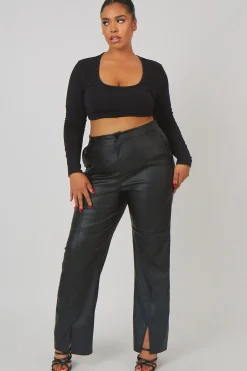 Public Desire Curve Pu Seam Front Split Detail Trousers Black Flash Sale