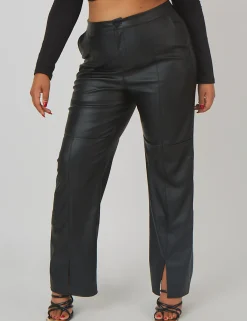 Public Desire Curve Pu Seam Front Split Detail Trousers Black Flash Sale