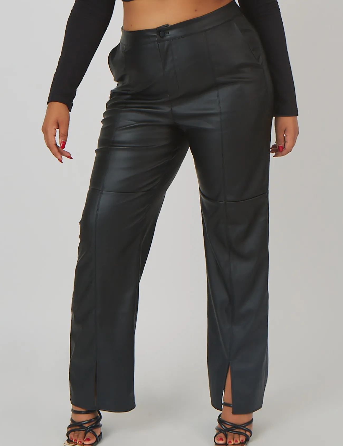 Public Desire Curve Pu Seam Front Split Detail Trousers Black Flash Sale