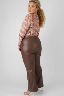 Public Desire Curve Pu Seam Front Split Detail Trousers Chocolate Brown Cheap
