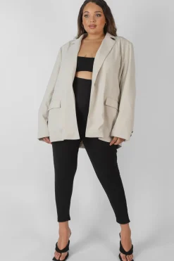 Public Desire Curve Relaxed Blazer Stone Beige Best Sale