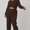 Public Desire Curve Ribbed Knitted Wide Leg Trousers Chocolate Shop