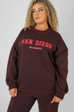 Public Desire Curve San Diego Contrast Stitch Sweatshirt Aubergine Discount