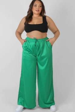 Public Desire Curve Satin Wide Leg Trousers Green Sale