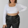Public Desire Curve Scoop Neck Long Sleeve Crop Top White Discount